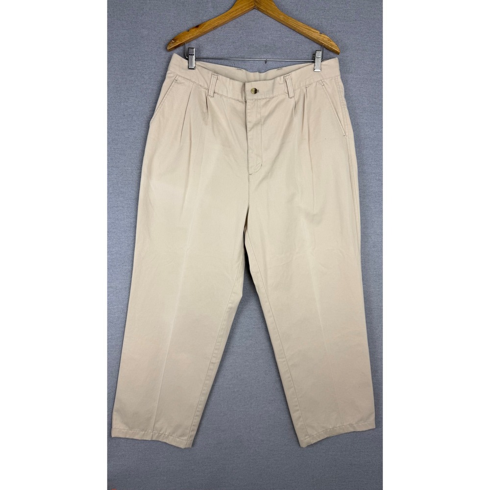 Vintage Officer Pant Tan Cotton Twill Pleated Military Chino Trousers 34x28